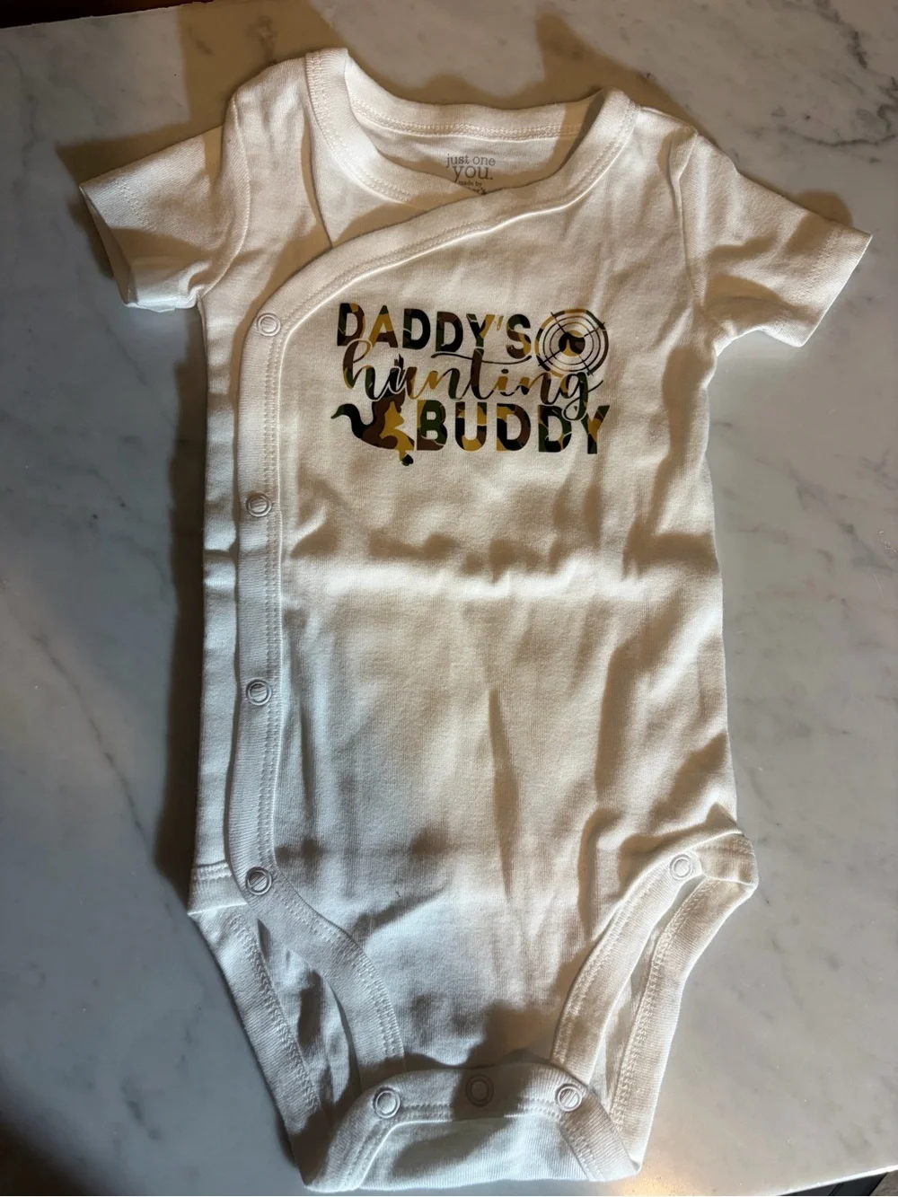 Carter's White Short-Sleeve 'Daddy's Hunting Buddy' Baby One-Piece